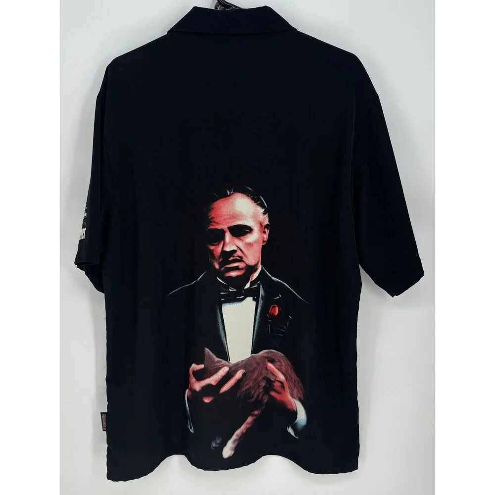 Vtg Y2K Dragonfly The Godfather Movie Graphic Bowling Shirt L Black NWOT Rare